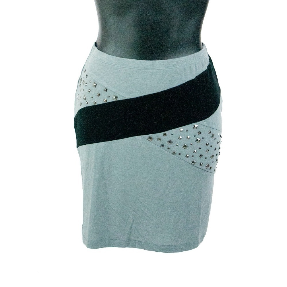 Studded Black Grey Knit Power Pencil Skirt Size M